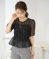 セレクト ブラウス リボン シアー 透け感 半袖 5分袖 ペプラム かわいい フェミニン 上品 エレガント シアー リボン ドロスト ブラウス le reve vaniller