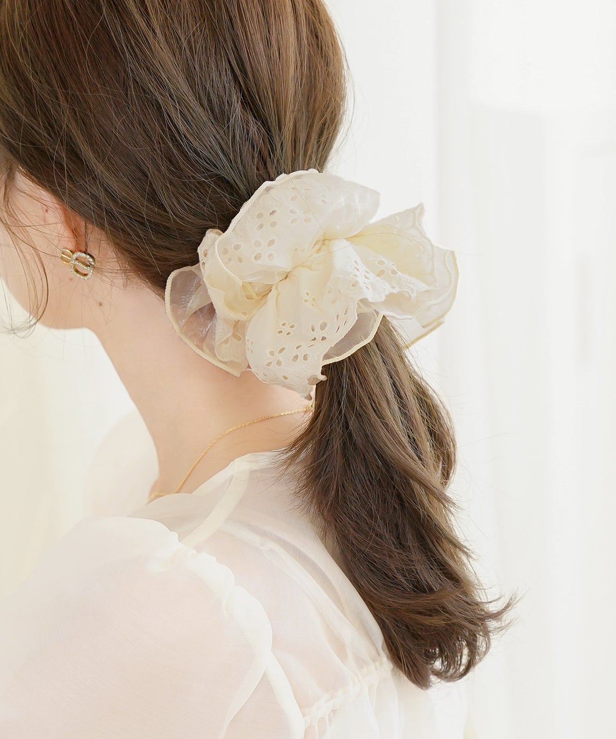 ヘアアクセサリー シュシュ コットンレース オーガンジー デザイン オシャレ ポニーテール ヘアアレンジ コットン レース オーガンジー MIX シュシュ le reve vaniller