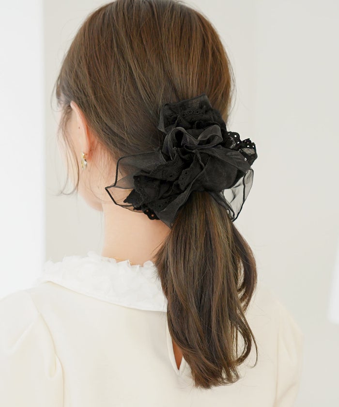 ヘアアクセサリー シュシュ コットンレース オーガンジー デザイン オシャレ ポニーテール ヘアアレンジ コットン レース オーガンジー MIX シュシュ le reve vaniller