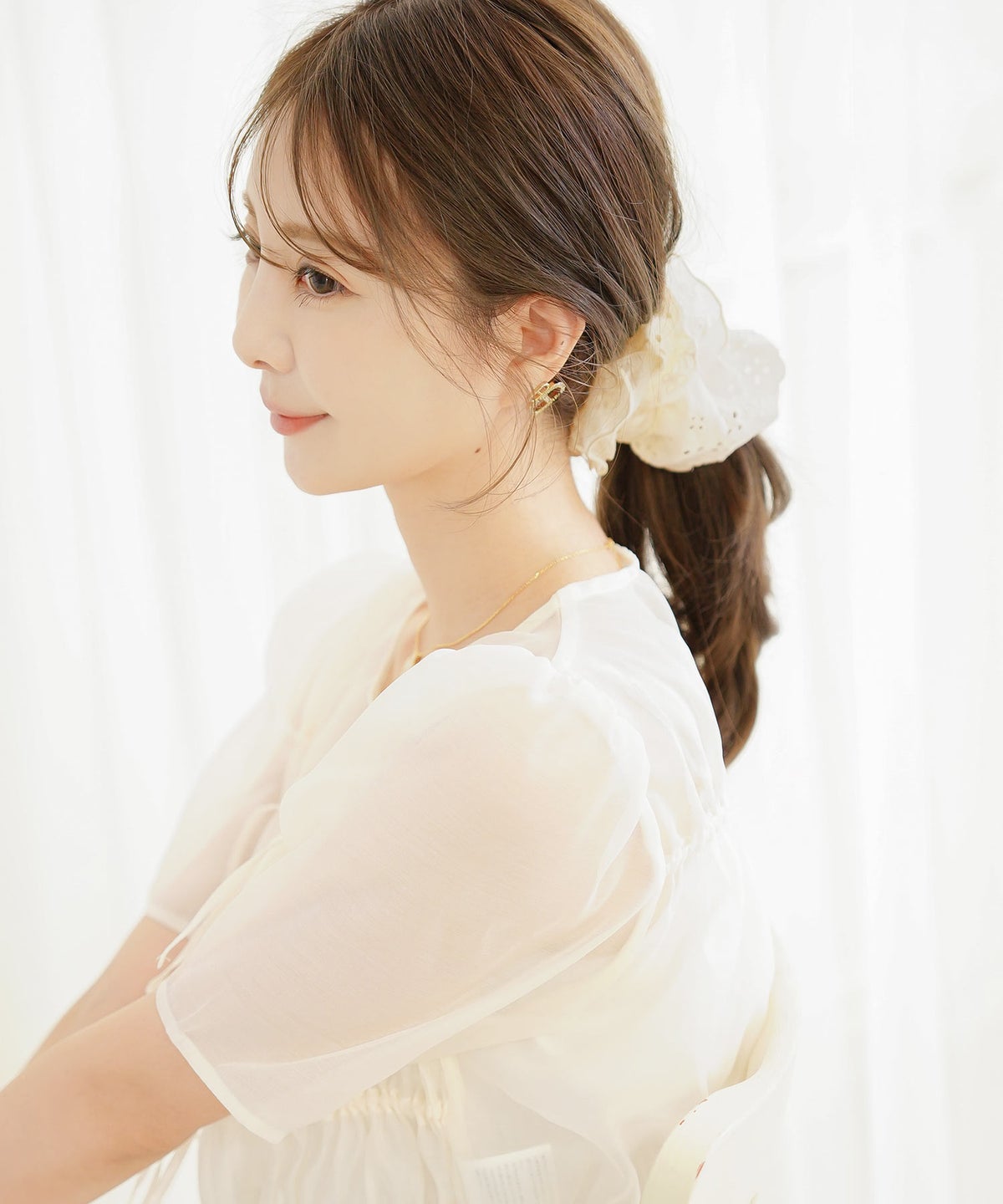 ヘアアクセサリー シュシュ コットンレース オーガンジー デザイン オシャレ ポニーテール ヘアアレンジ コットン レース オーガンジー MIX シュシュ le reve vaniller