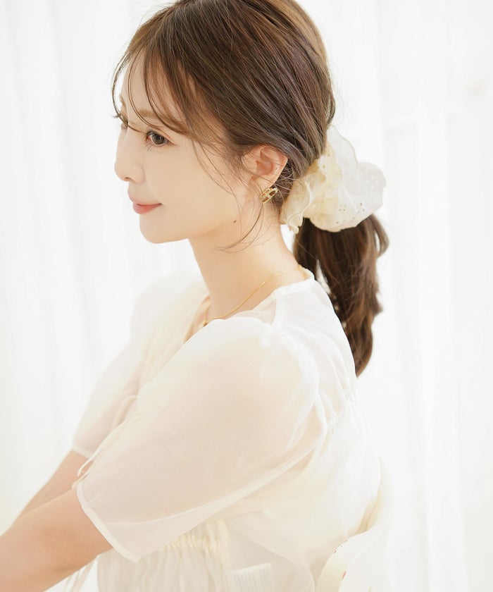 ヘアアクセサリー シュシュ コットンレース オーガンジー デザイン オシャレ ポニーテール ヘアアレンジ コットン レース オーガンジー MIX シュシュ le reve vaniller