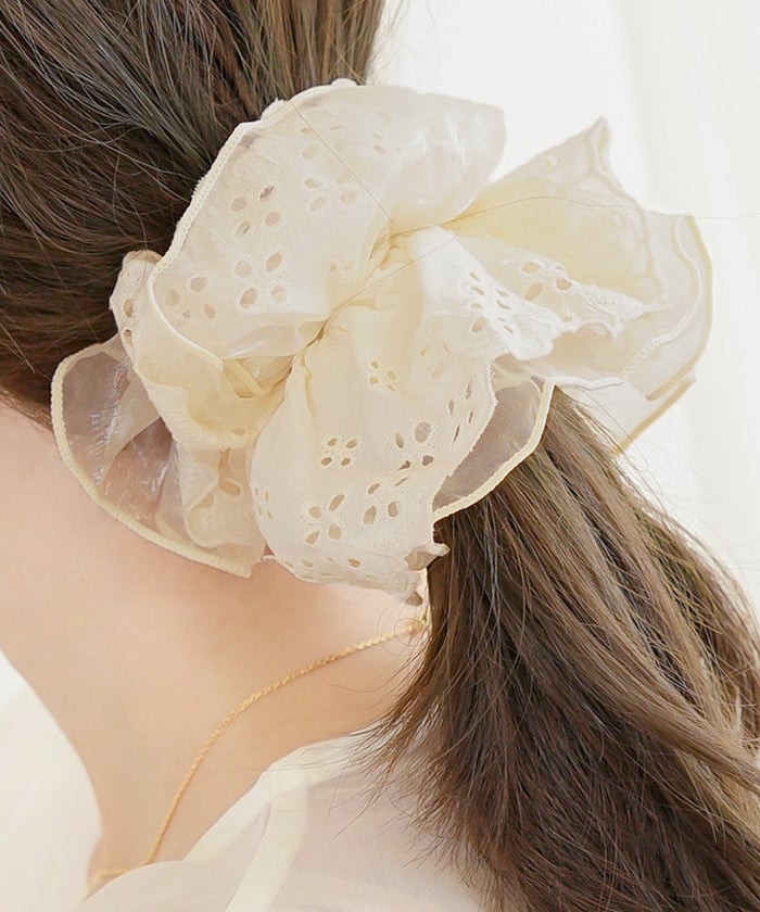 ヘアアクセサリー シュシュ コットンレース オーガンジー デザイン オシャレ ポニーテール ヘアアレンジ コットン レース オーガンジー MIX シュシュ le reve vaniller
