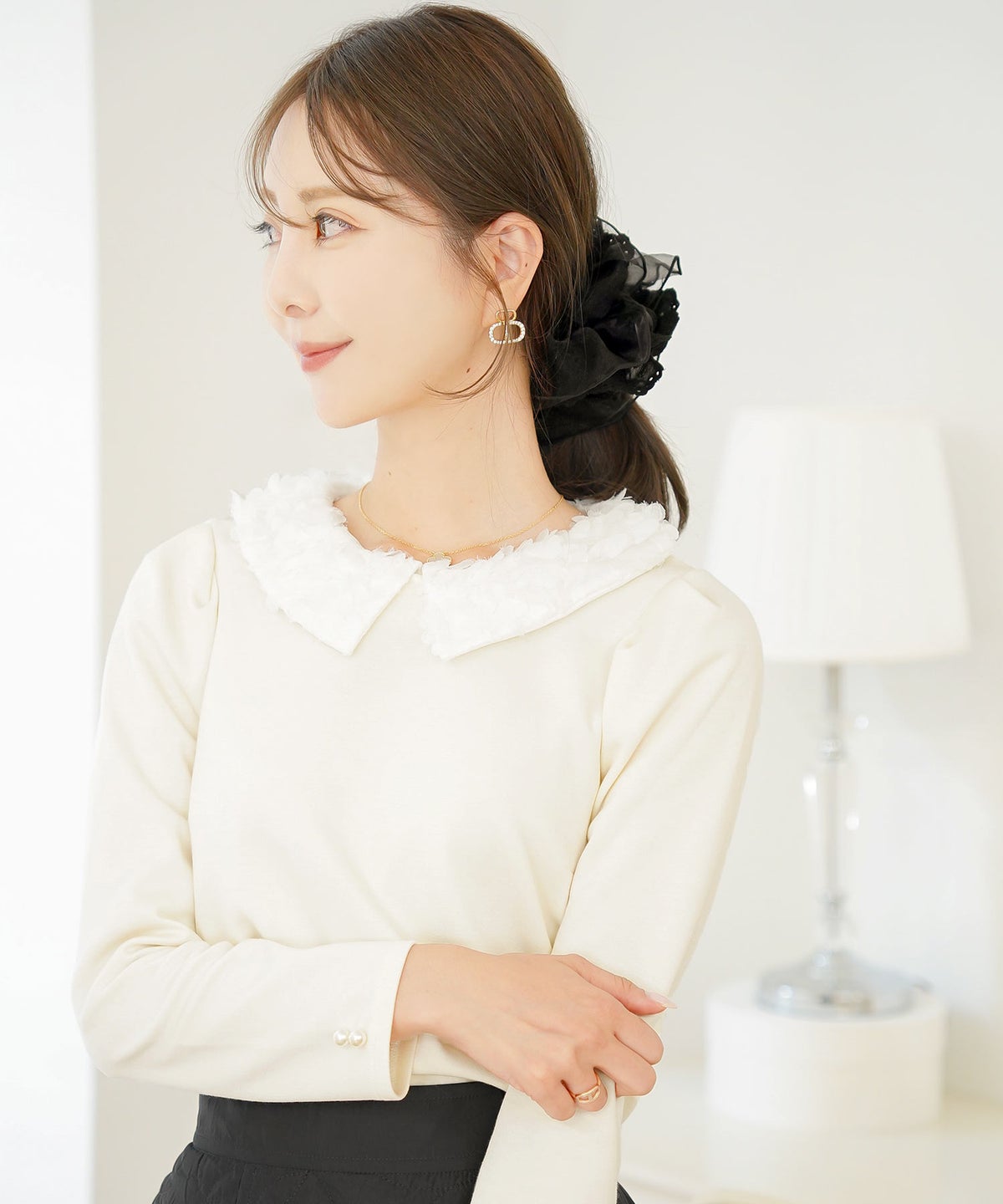 ヘアアクセサリー シュシュ コットンレース オーガンジー デザイン オシャレ ポニーテール ヘアアレンジ コットン レース オーガンジー MIX シュシュ le reve vaniller