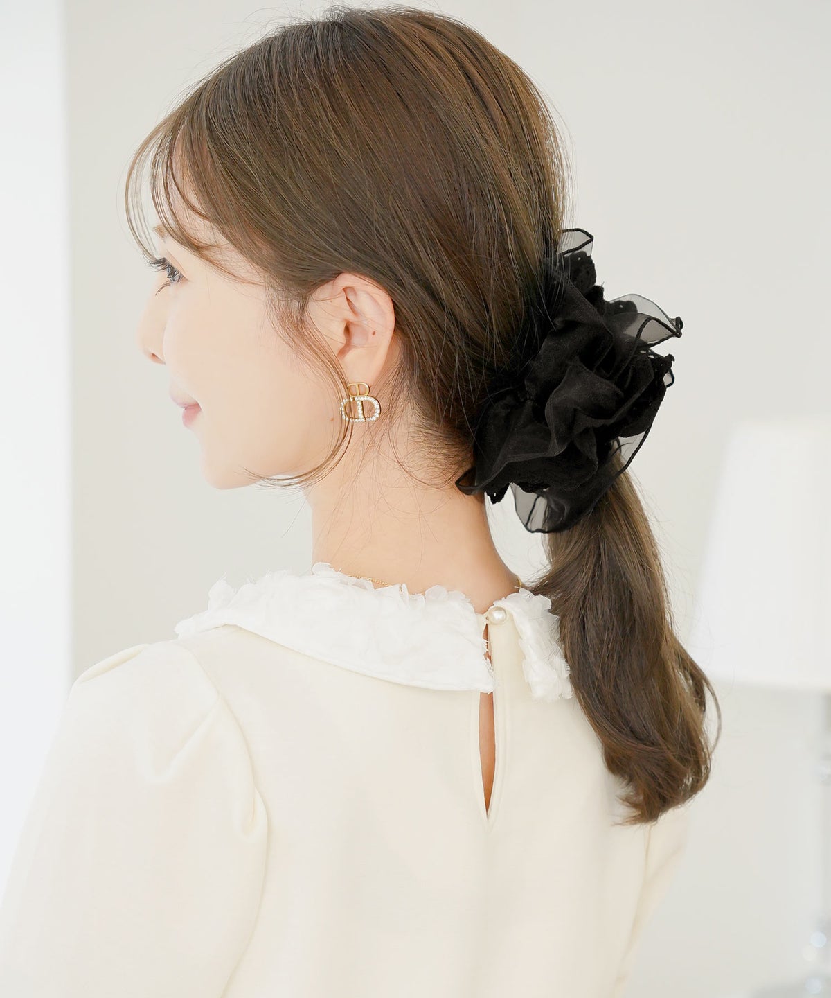 ヘアアクセサリー シュシュ コットンレース オーガンジー デザイン オシャレ ポニーテール ヘアアレンジ コットン レース オーガンジー MIX シュシュ le reve vaniller
