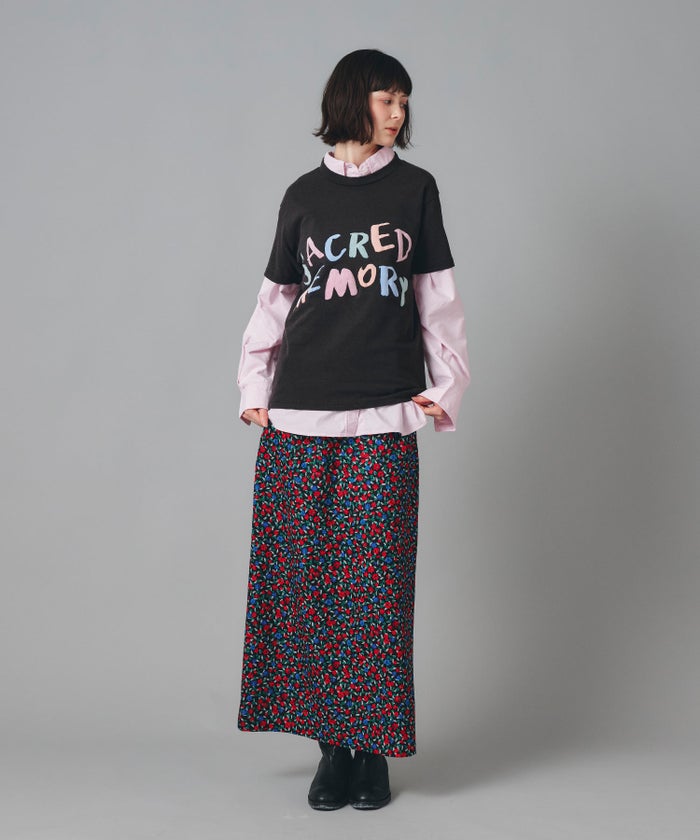 グレー ピンク ブラック 半袖 Tシャツ クロックフロッキープリント ウォッシャブル M L カラフルフロッキープリントTシャツ AT THE TRNK ＠