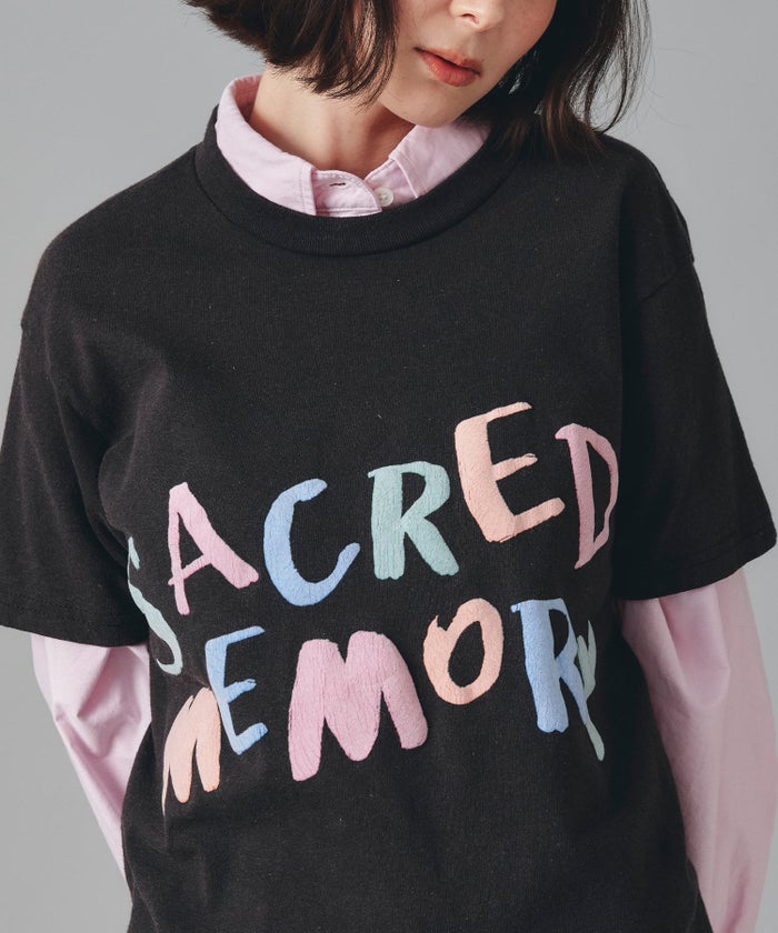 グレー ピンク ブラック 半袖 Tシャツ クロックフロッキープリント ウォッシャブル M L カラフルフロッキープリントTシャツ AT THE TRNK ＠