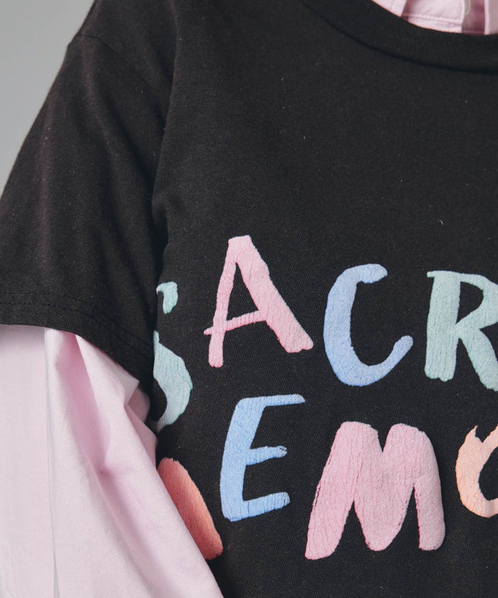 グレー ピンク ブラック 半袖 Tシャツ クロックフロッキープリント ウォッシャブル M L カラフルフロッキープリントTシャツ AT THE TRNK ＠