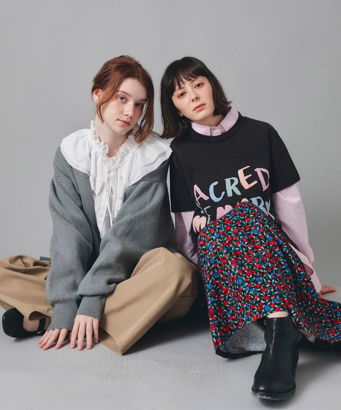 グレー ピンク ブラック 半袖 Tシャツ クロックフロッキープリント ウォッシャブル M L カラフルフロッキープリントTシャツ AT THE TRNK ＠