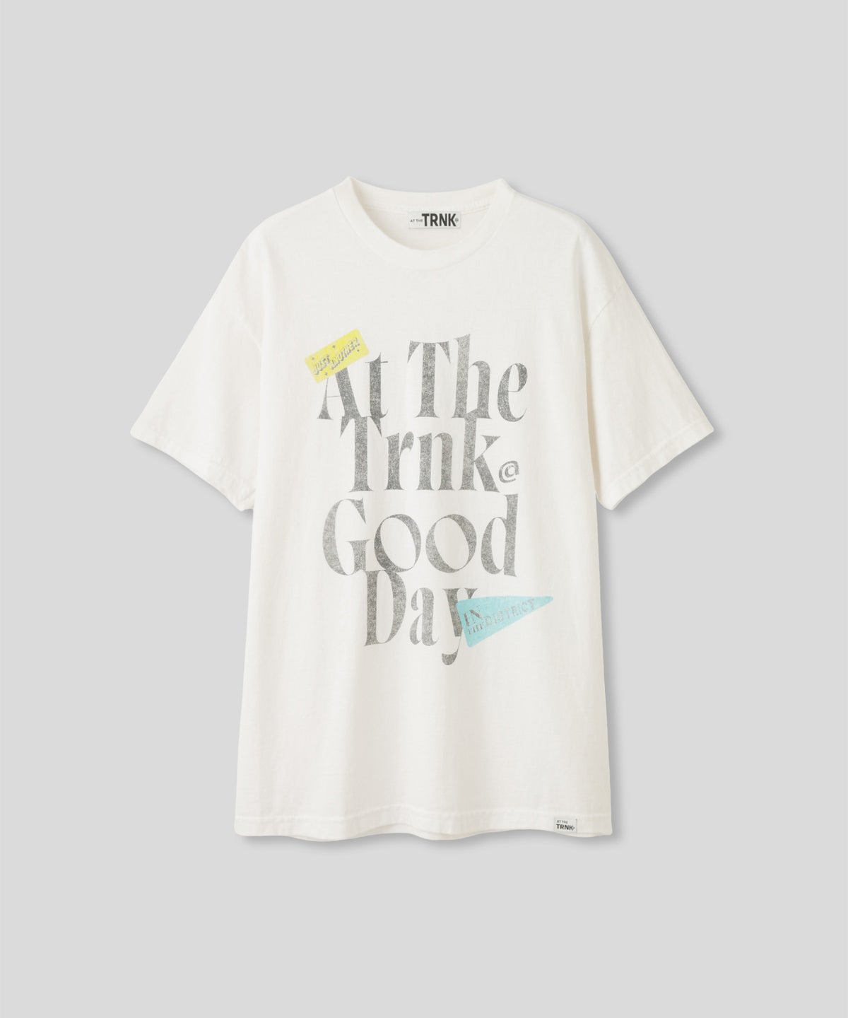 ホワイト グレー クリーム ブラック Tシャツ 半袖 プリント ウォッシャブル M L GOODDAYロゴＴシャツ AT THE TRNK ＠