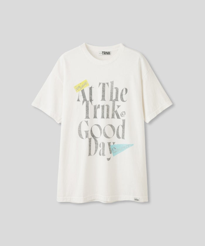 ホワイト グレー クリーム ブラック Tシャツ 半袖 プリント ウォッシャブル M L GOODDAYロゴＴシャツ AT THE TRNK ＠