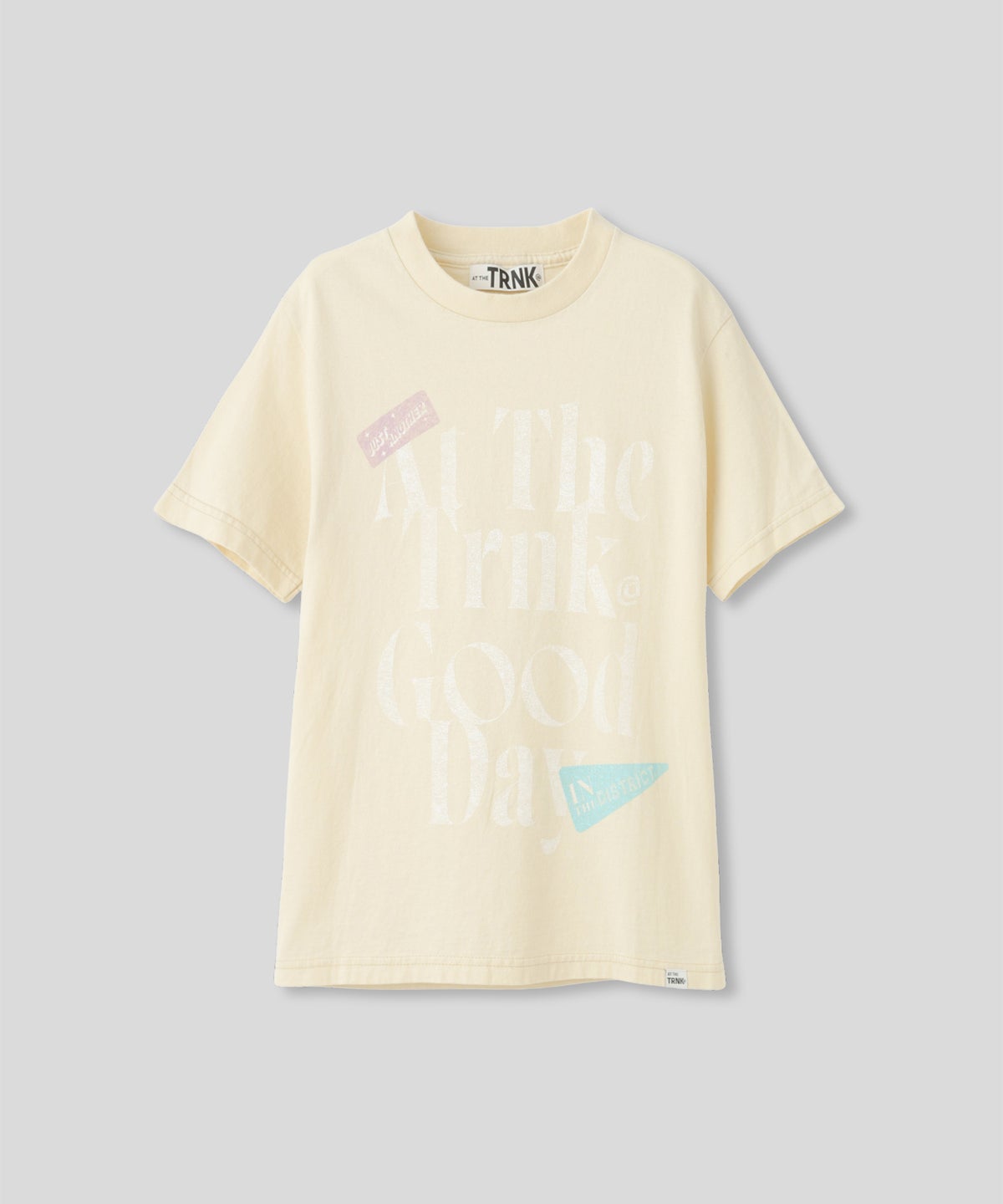 ホワイト グレー クリーム ブラック Tシャツ 半袖 プリント ウォッシャブル M L GOODDAYロゴＴシャツ AT THE TRNK ＠