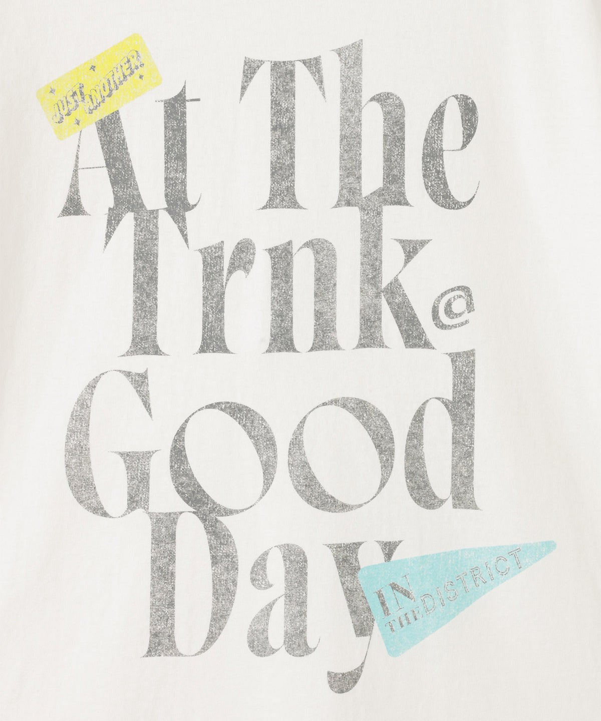 ホワイト グレー クリーム ブラック Tシャツ 半袖 プリント ウォッシャブル M L GOODDAYロゴＴシャツ AT THE TRNK ＠