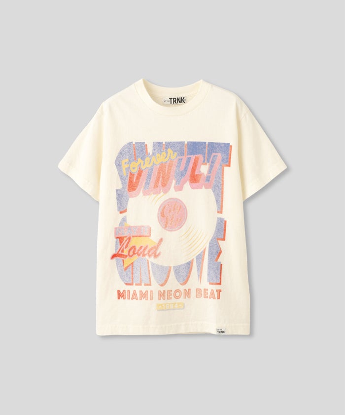 アイボリー グレー ブラック Tシャツ プリント 半袖 ウォッシャブル M L レコードプリントＴシャツ AT THE TRNK ＠
