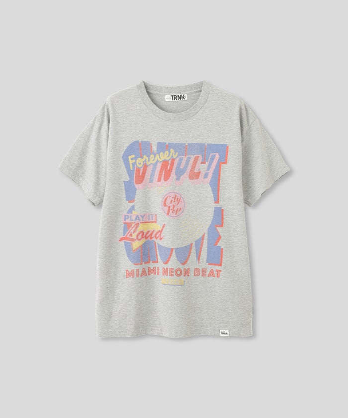 アイボリー グレー ブラック Tシャツ プリント 半袖 ウォッシャブル M L レコードプリントＴシャツ AT THE TRNK ＠