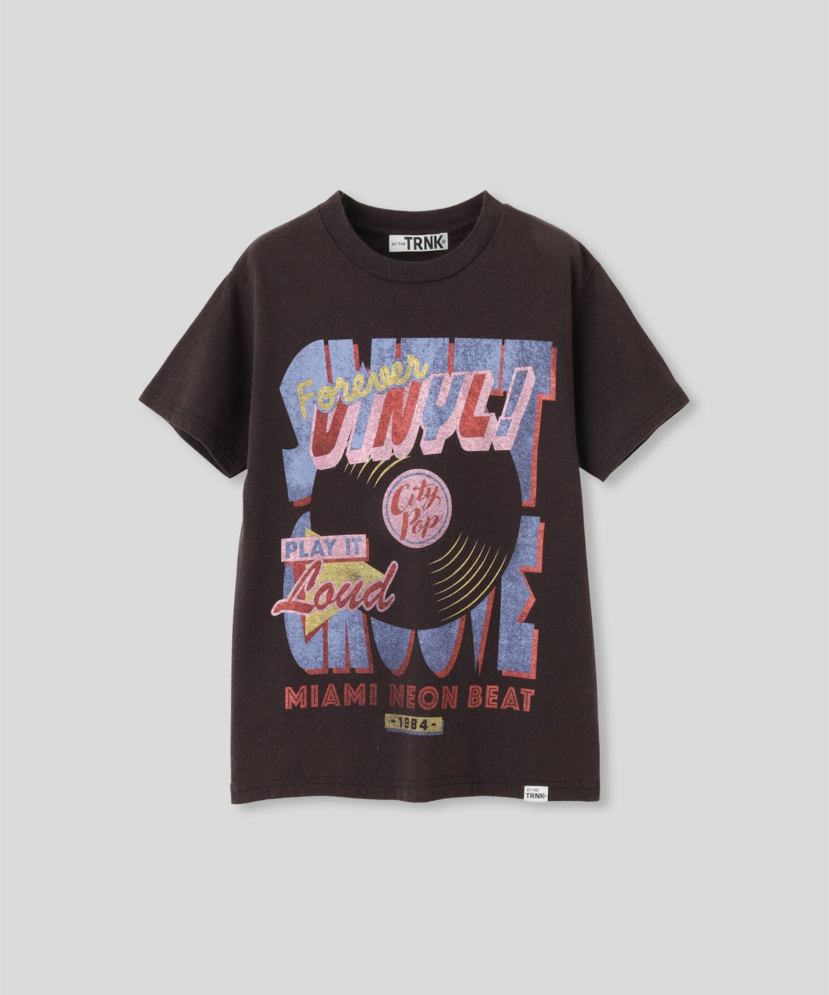 アイボリー グレー ブラック Tシャツ プリント 半袖 ウォッシャブル M L レコードプリントＴシャツ AT THE TRNK ＠