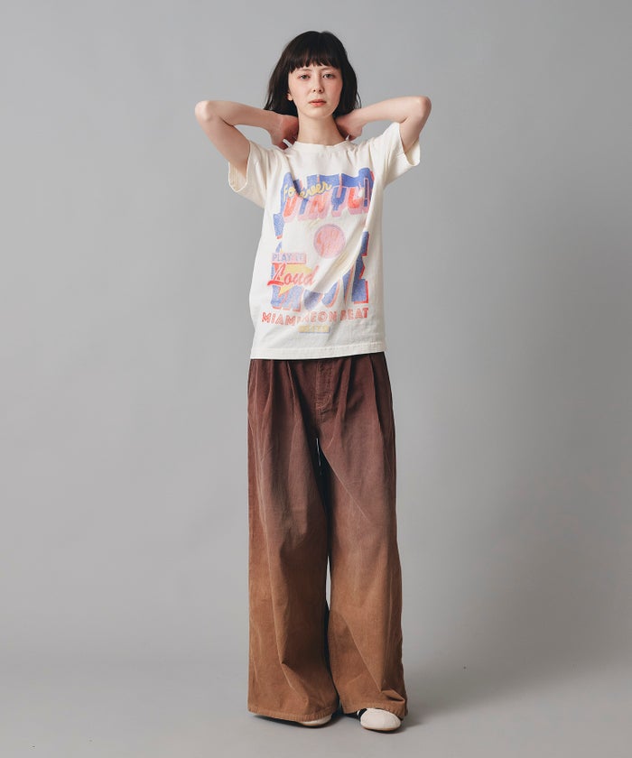 アイボリー グレー ブラック Tシャツ プリント 半袖 ウォッシャブル M L レコードプリントＴシャツ AT THE TRNK ＠