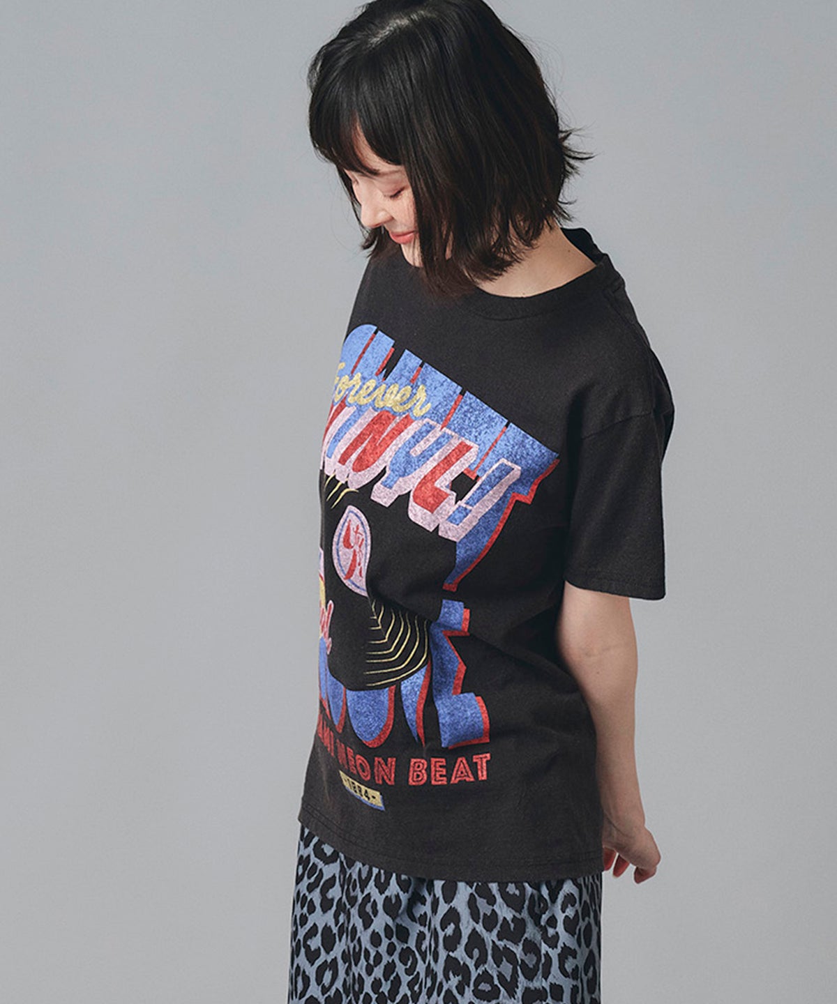 アイボリー グレー ブラック Tシャツ プリント 半袖 ウォッシャブル M L レコードプリントＴシャツ AT THE TRNK ＠