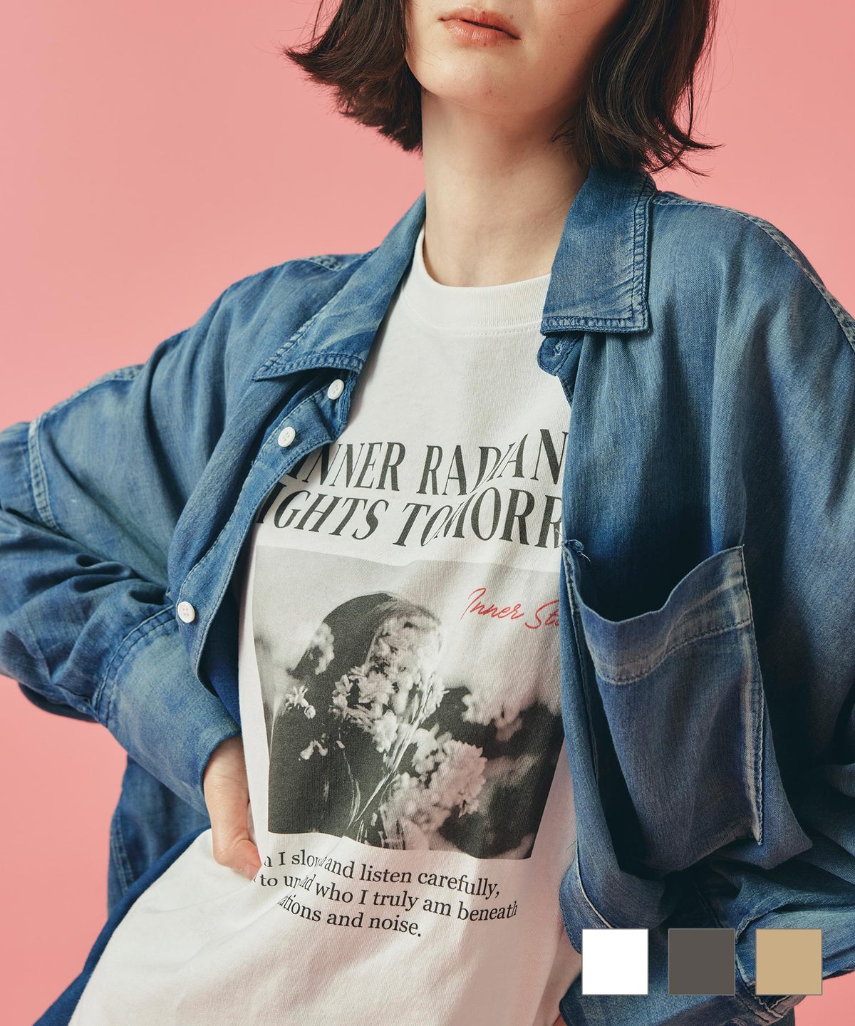 フラワープリント フォト Ｔシャツ AT THE TRNK 全3色｜rnk531-0005
