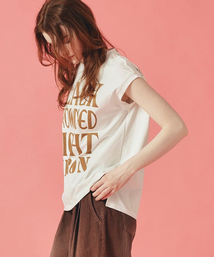 ホワイト チャコール ブラック ノースリーブ Tシャツ ウォッシャブル フリーサイズ ノースリプリントＴシャツ AT THE TRNK ＠