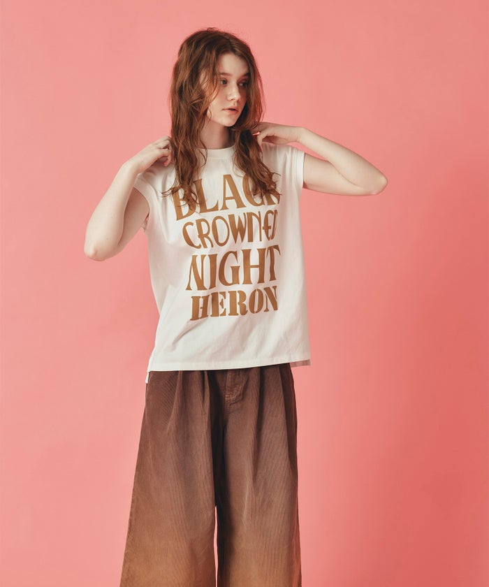 ホワイト チャコール ブラック ノースリーブ Tシャツ ウォッシャブル フリーサイズ ノースリプリントＴシャツ AT THE TRNK ＠