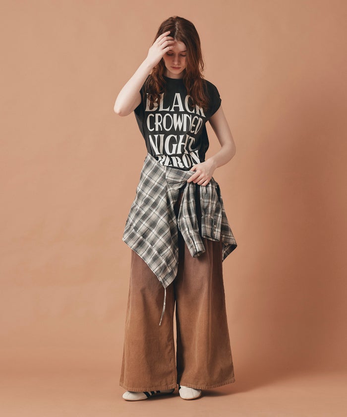 ホワイト チャコール ブラック ノースリーブ Tシャツ ウォッシャブル フリーサイズ ノースリプリントＴシャツ AT THE TRNK ＠