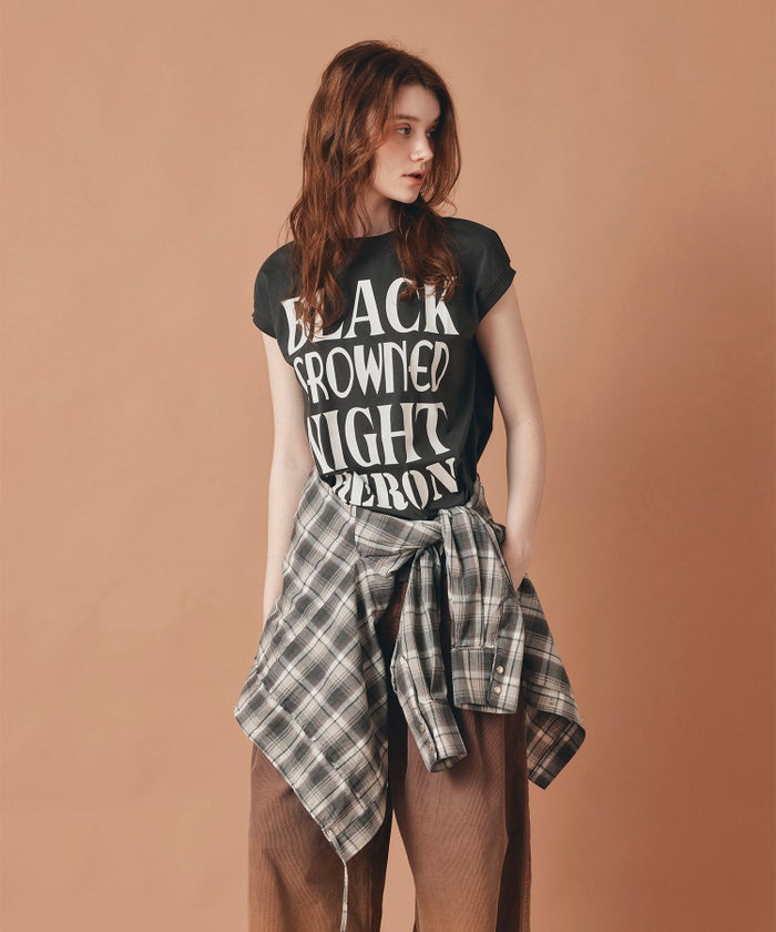 ホワイト チャコール ブラック ノースリーブ Tシャツ ウォッシャブル フリーサイズ ノースリプリントＴシャツ AT THE TRNK ＠