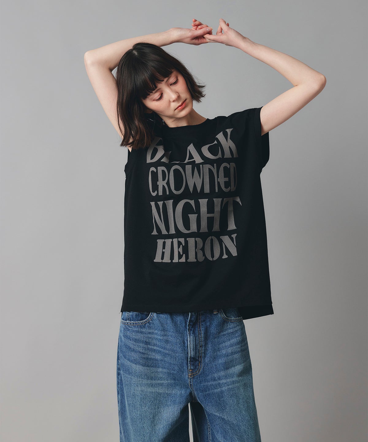 ホワイト チャコール ブラック ノースリーブ Tシャツ ウォッシャブル フリーサイズ ノースリプリントＴシャツ AT THE TRNK ＠