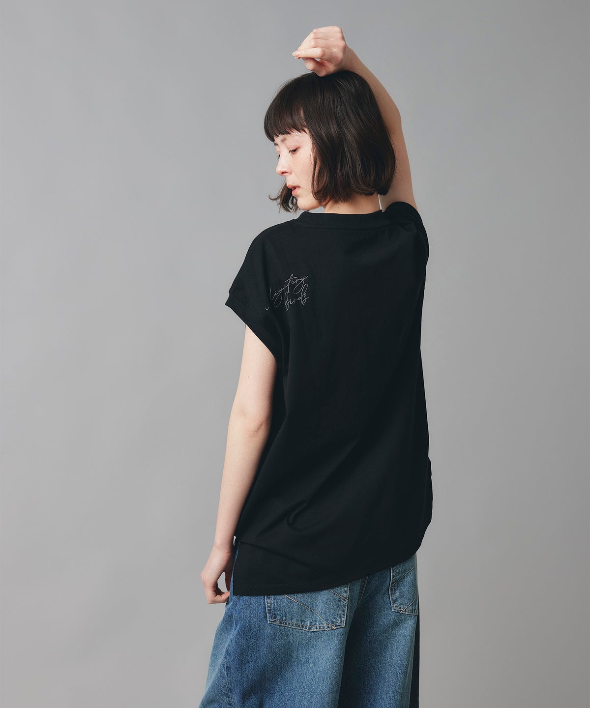 ホワイト チャコール ブラック ノースリーブ Tシャツ ウォッシャブル フリーサイズ ノースリプリントＴシャツ AT THE TRNK ＠