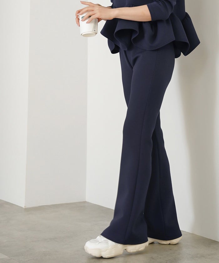 洗濯機可 日本製 マシンウォッシャブル セットアップ着用可 ルームウェア ストレッチ ジョイントスペース ダンボールフレアパンツ Liala×PG