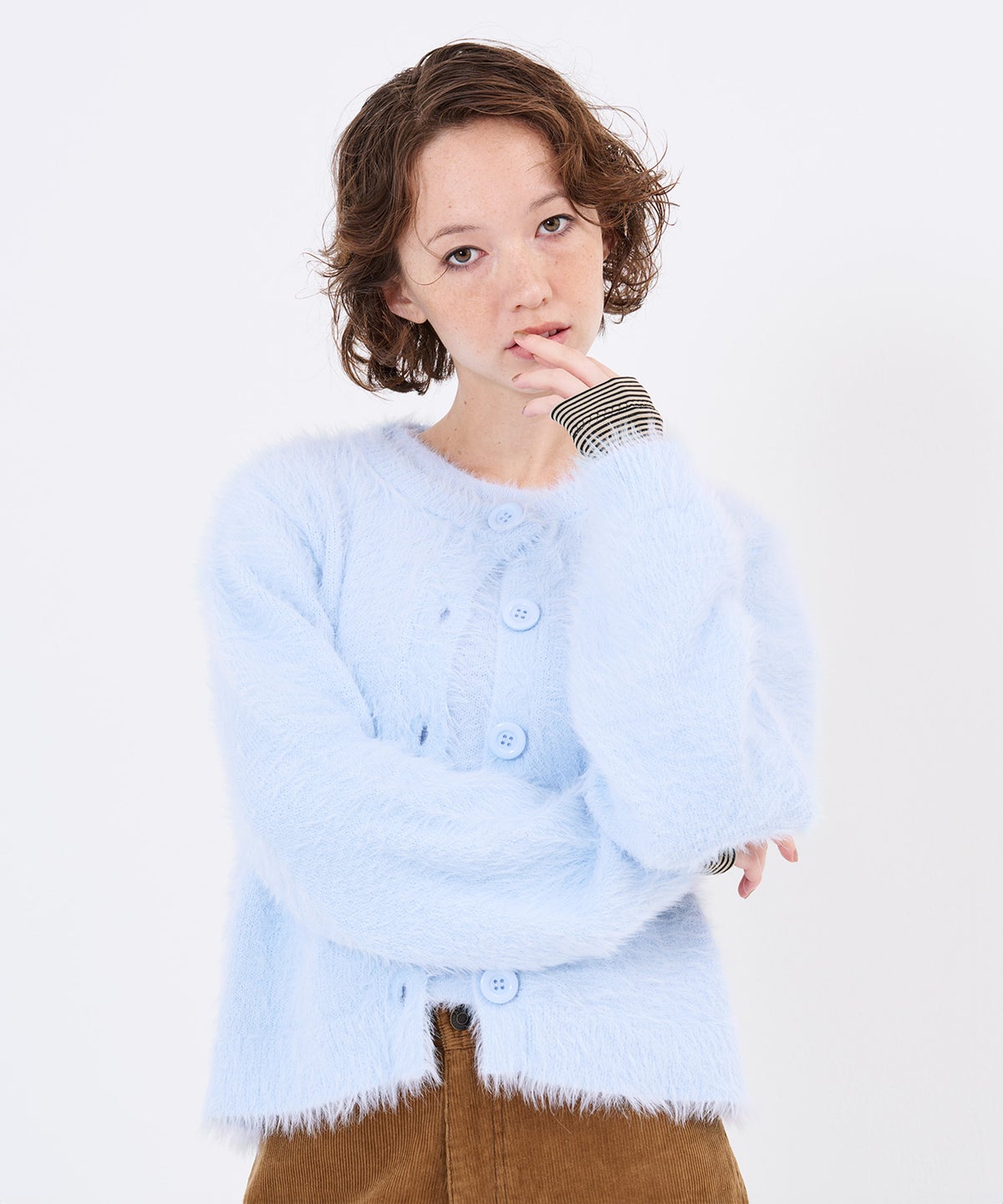 羽織/ふわふわ/ビッグボタン シャギーニットカーディガンTINA：JOJUN