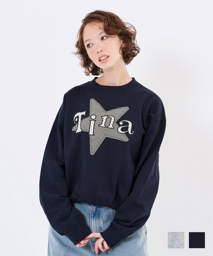 ネイビー/トレーナー/星/ビッグスターアップリケスウェットTINA：JOJUN