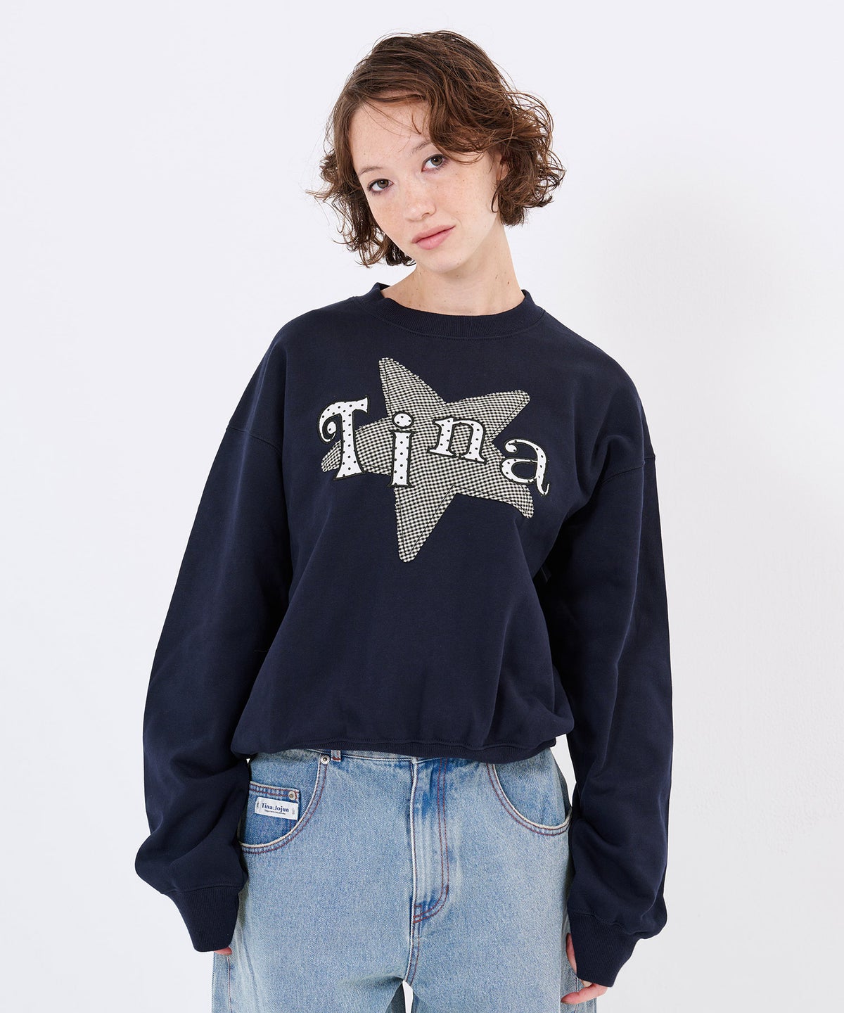 ネイビー/トレーナー/星/ビッグスターアップリケスウェットTINA：JOJUN