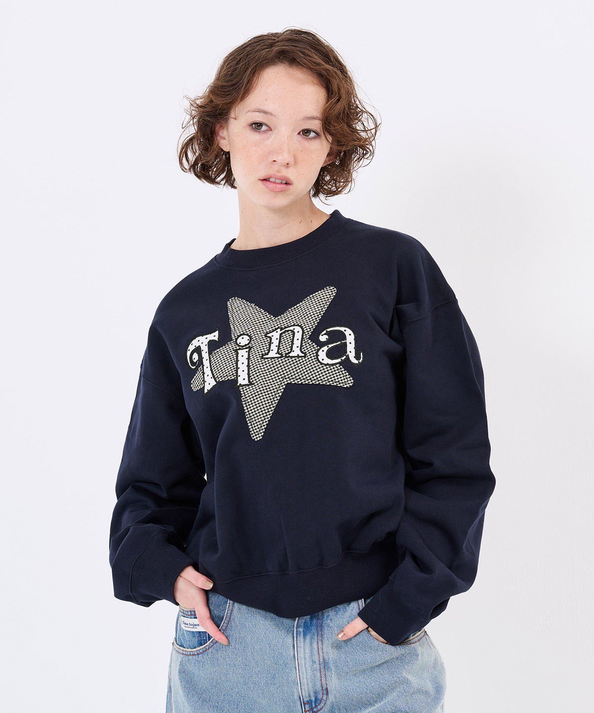グレー/トレーナー/星/ビッグスターアップリケスウェットTINA：JOJUN