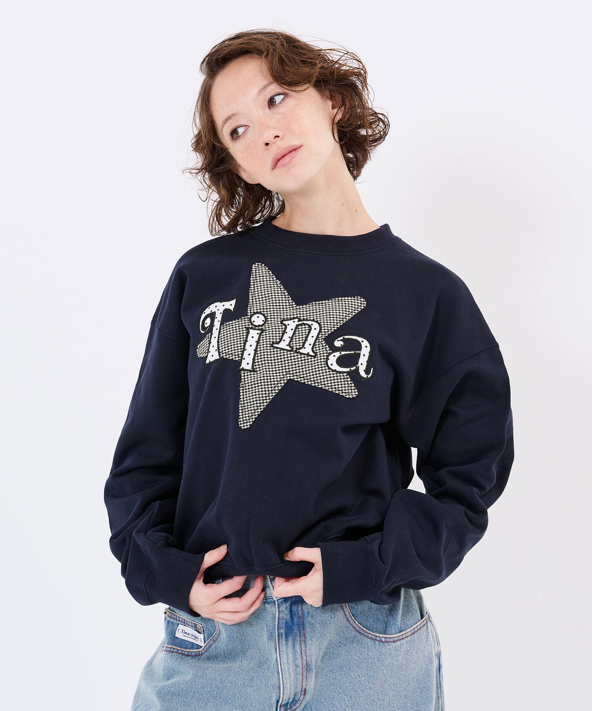 ネイビー/トレーナー/星/ビッグスターアップリケスウェットTINA：JOJUN