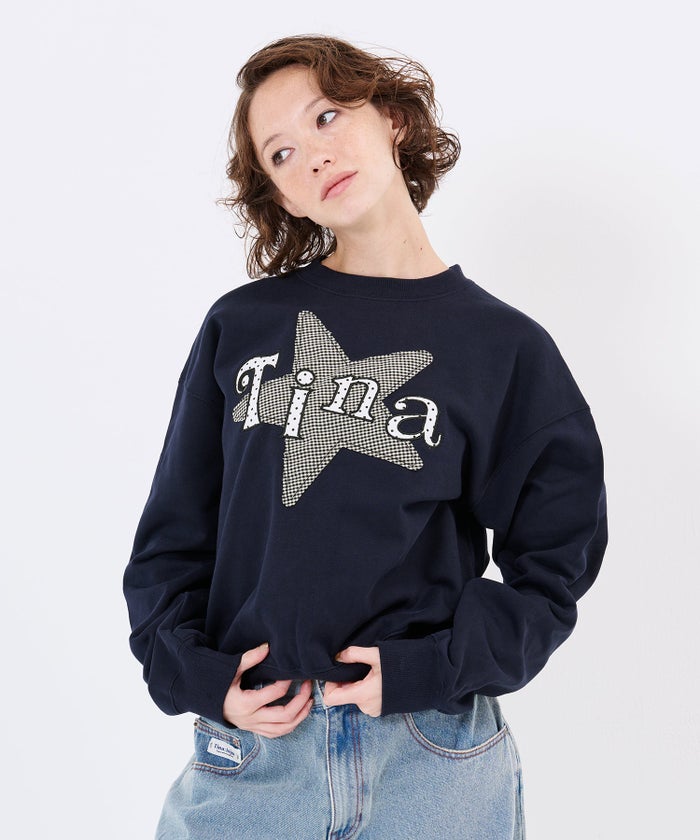 ネイビー/トレーナー/星/ビッグスターアップリケスウェットTINA：JOJUN