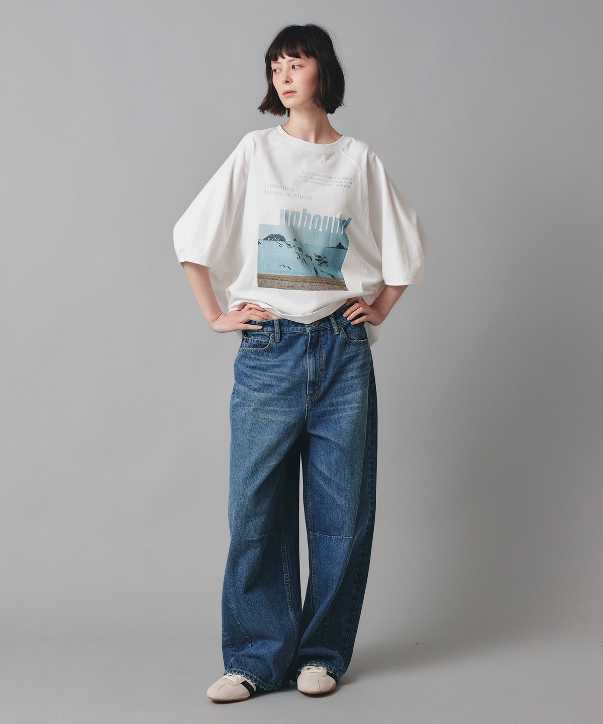 ホワイト チャコール ベージュ Tシャツ フォトプリント ビッグシルエット ウォッシャブル フリーサイズ ビックシルエットフォトＴ AT THE TRNK