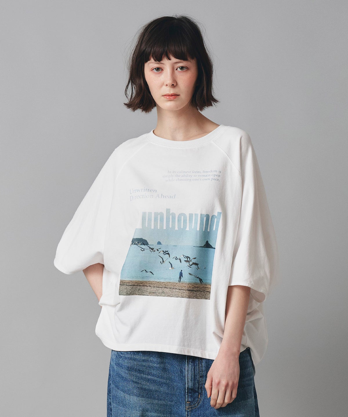 ホワイト チャコール ベージュ Tシャツ フォトプリント ビッグシルエット ウォッシャブル フリーサイズ ビックシルエットフォトＴ AT THE TRNK