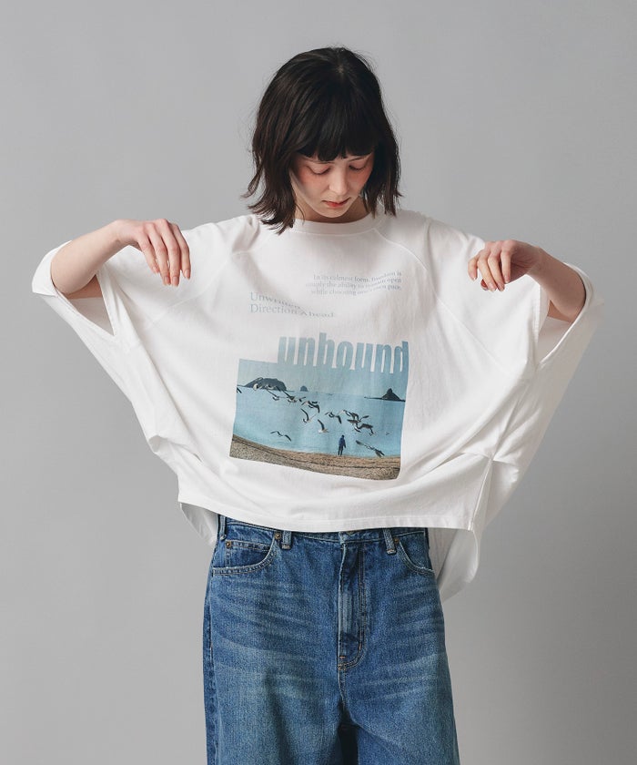 ホワイト チャコール ベージュ Tシャツ フォトプリント ビッグシルエット ウォッシャブル フリーサイズ ビックシルエットフォトＴ AT THE TRNK