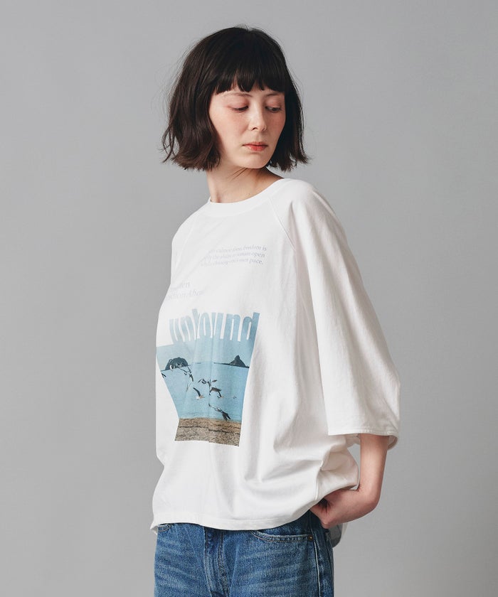 ホワイト チャコール ベージュ Tシャツ フォトプリント ビッグシルエット ウォッシャブル フリーサイズ ビックシルエットフォトＴ AT THE TRNK