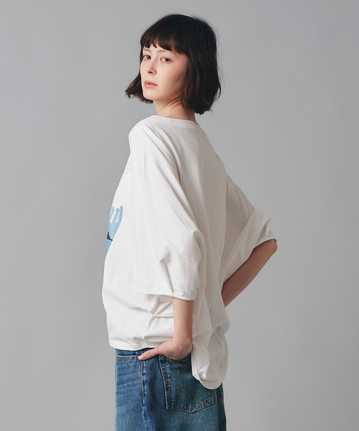 ホワイト チャコール ベージュ Tシャツ フォトプリント ビッグシルエット ウォッシャブル フリーサイズ ビックシルエットフォトＴ AT THE TRNK