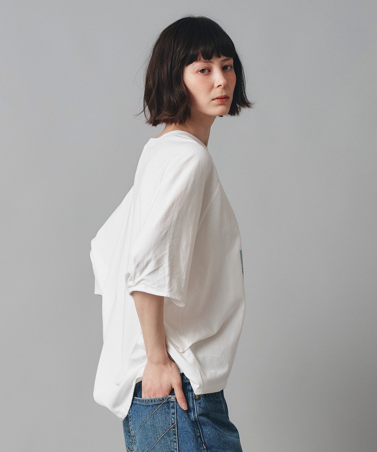ホワイト チャコール ベージュ Tシャツ フォトプリント ビッグシルエット ウォッシャブル フリーサイズ ビックシルエットフォトＴ AT THE TRNK