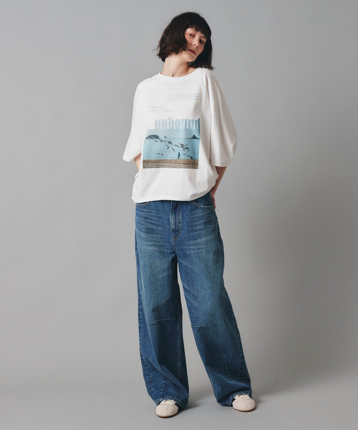 ホワイト チャコール ベージュ Tシャツ フォトプリント ビッグシルエット ウォッシャブル フリーサイズ ビックシルエットフォトＴ AT THE TRNK
