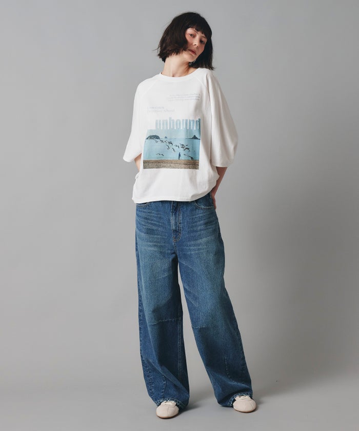 ホワイト チャコール ベージュ Tシャツ フォトプリント ビッグシルエット ウォッシャブル フリーサイズ ビックシルエットフォトＴ AT THE TRNK