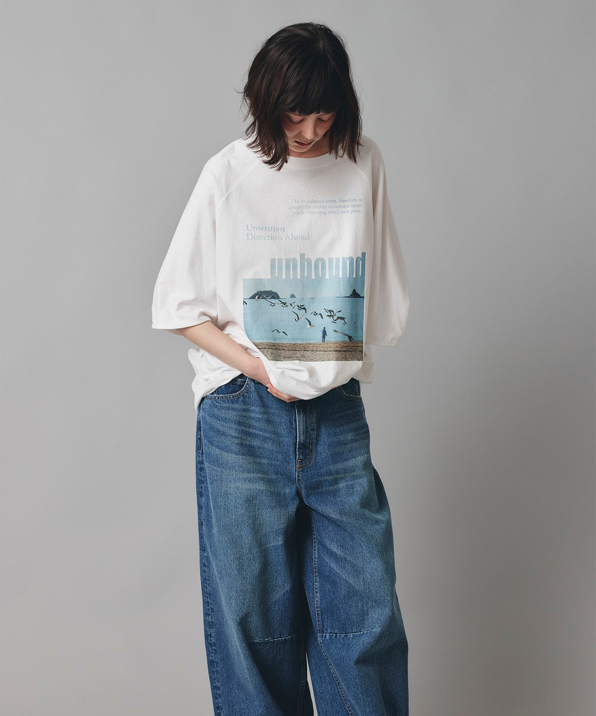 ホワイト チャコール ベージュ Tシャツ フォトプリント ビッグシルエット ウォッシャブル フリーサイズ ビックシルエットフォトＴ AT THE TRNK