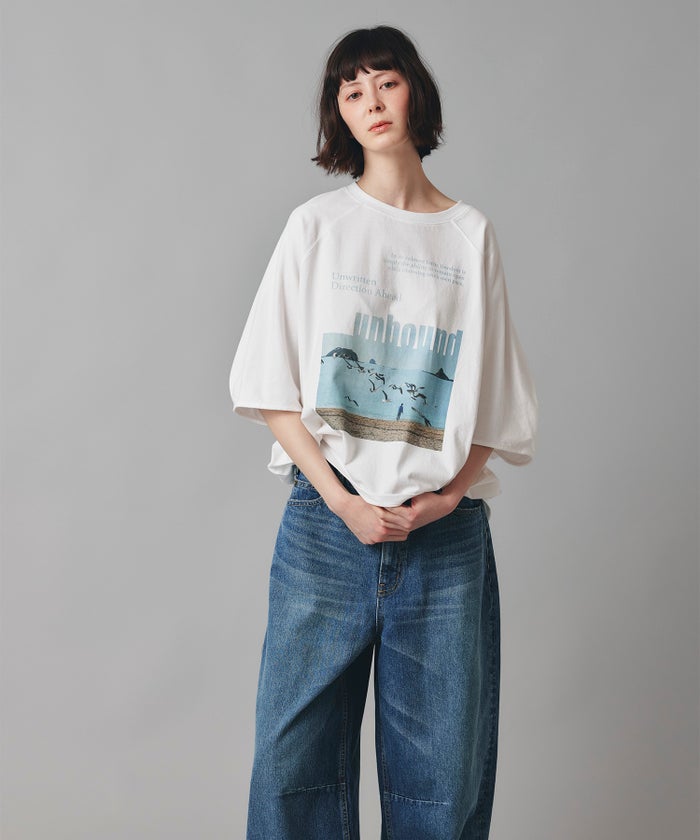 ホワイト チャコール ベージュ Tシャツ フォトプリント ビッグシルエット ウォッシャブル フリーサイズ ビックシルエットフォトＴ AT THE TRNK