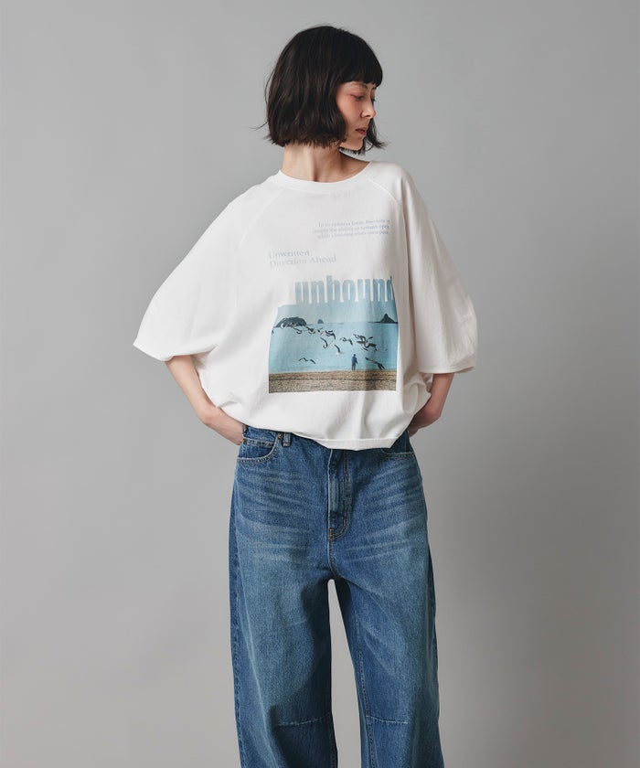 ホワイト チャコール ベージュ Tシャツ フォトプリント ビッグシルエット ウォッシャブル フリーサイズ ビックシルエットフォトＴ AT THE TRNK