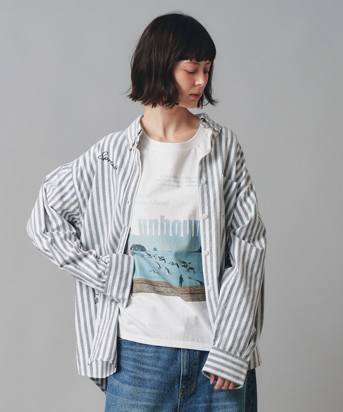 ホワイト チャコール ベージュ Tシャツ フォトプリント ビッグシルエット ウォッシャブル フリーサイズ ビックシルエットフォトＴ AT THE TRNK