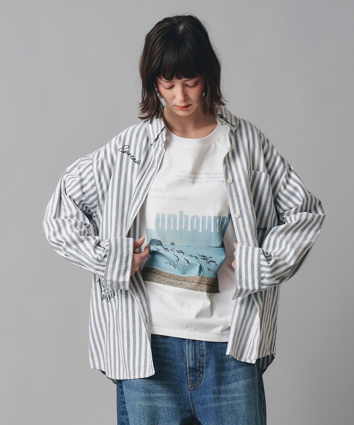 ホワイト チャコール ベージュ Tシャツ フォトプリント ビッグシルエット ウォッシャブル フリーサイズ ビックシルエットフォトＴ AT THE TRNK