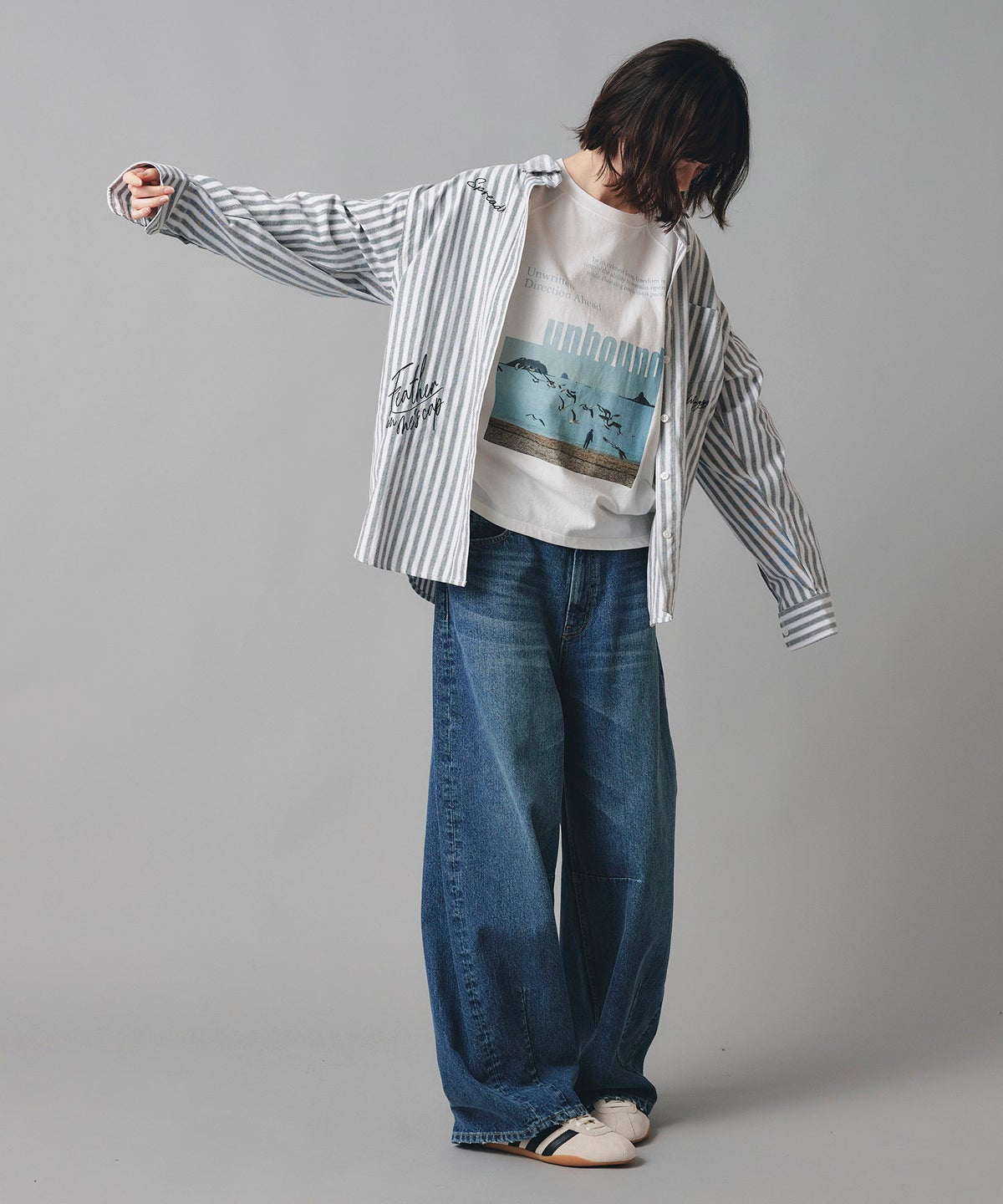 ホワイト チャコール ベージュ Tシャツ フォトプリント ビッグシルエット ウォッシャブル フリーサイズ ビックシルエットフォトＴ AT THE TRNK