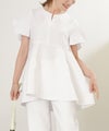 手洗い可 きれいめ 大人カジュアル オフィス フェニミン 体型カバー 上品 春 夏 秋口 ジョイントスペース チューリップ袖コクーンペプラムブラウス Liala×PG
